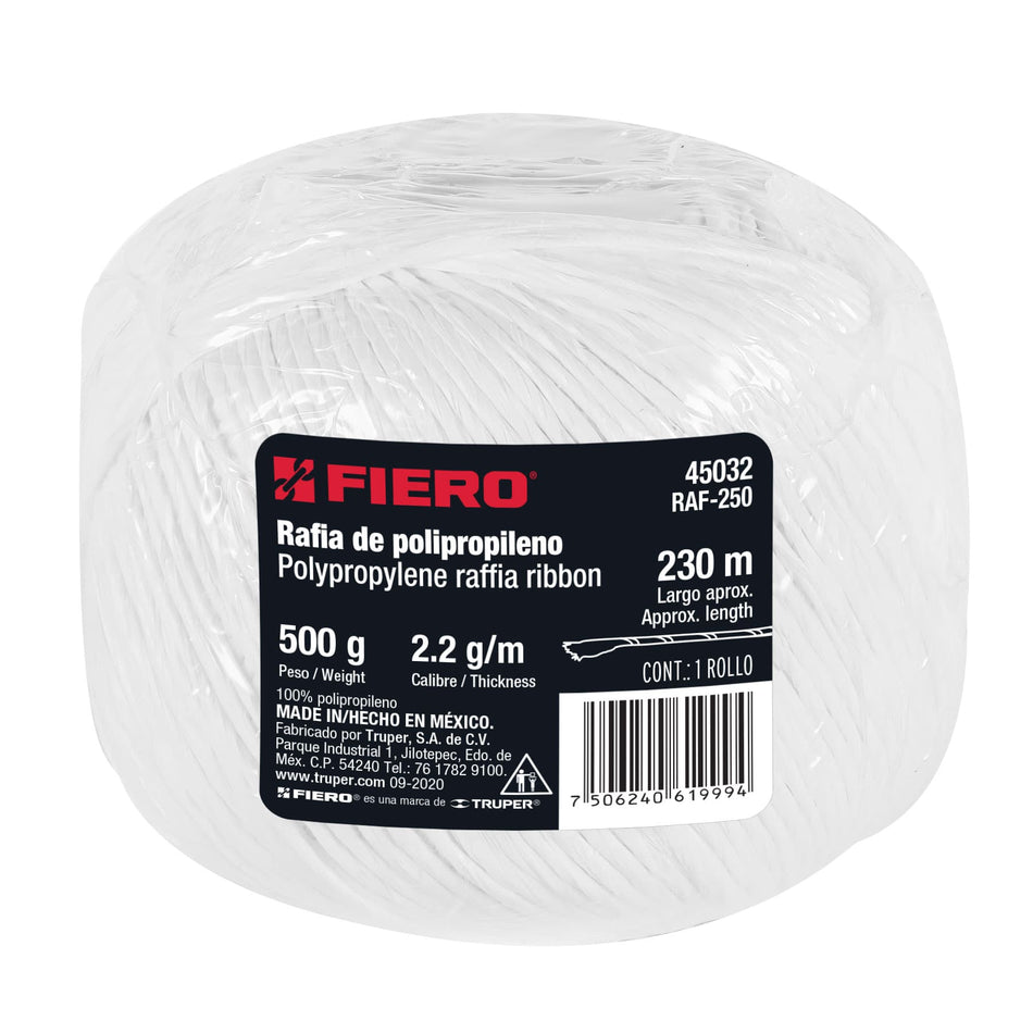 Rollo de rafia de 230 m color blanco calibre 2.2 g/m, Fiero SKU RAF-250