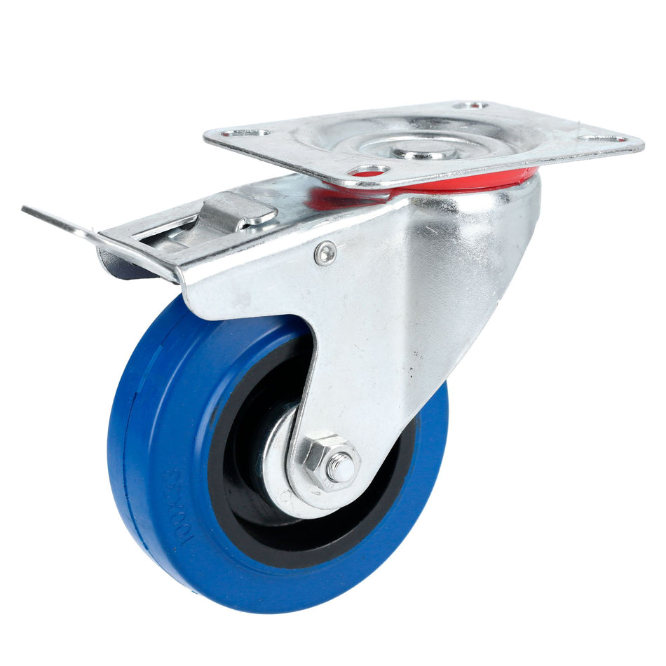 RODAJA DE GOMA ELASTICA GIRATORIA CON FRENO AZUL 4" SKU RGO10B0