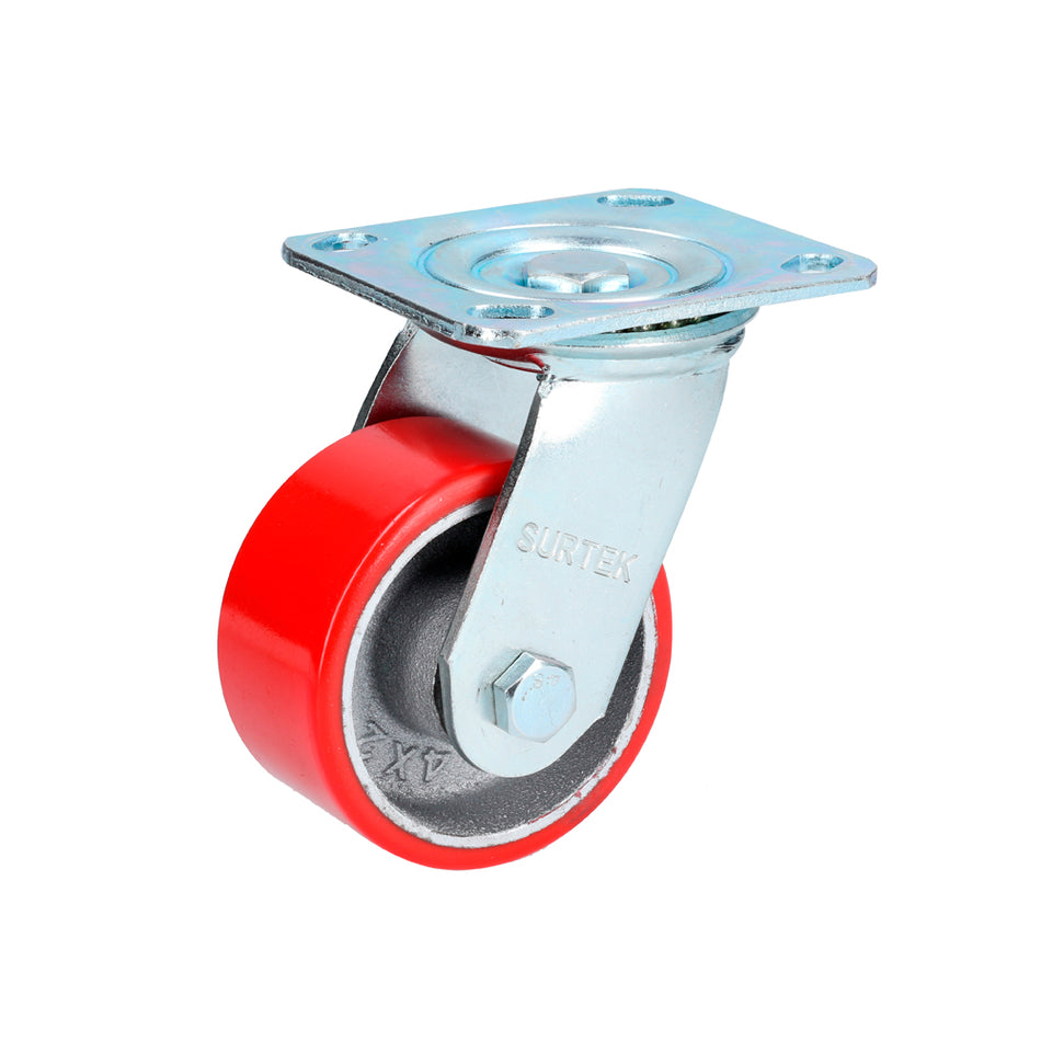 RODAJA DE FIERRO CON POLIURETANO ROJO GIRATORIA 4" SKU RP10G0