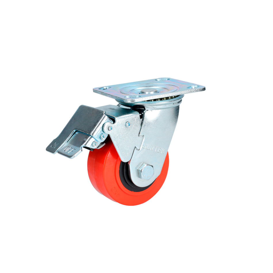 RODAJA DE POLIURETANO ROJO GIRATORIA CON FRENO 4" SKU RR10B0