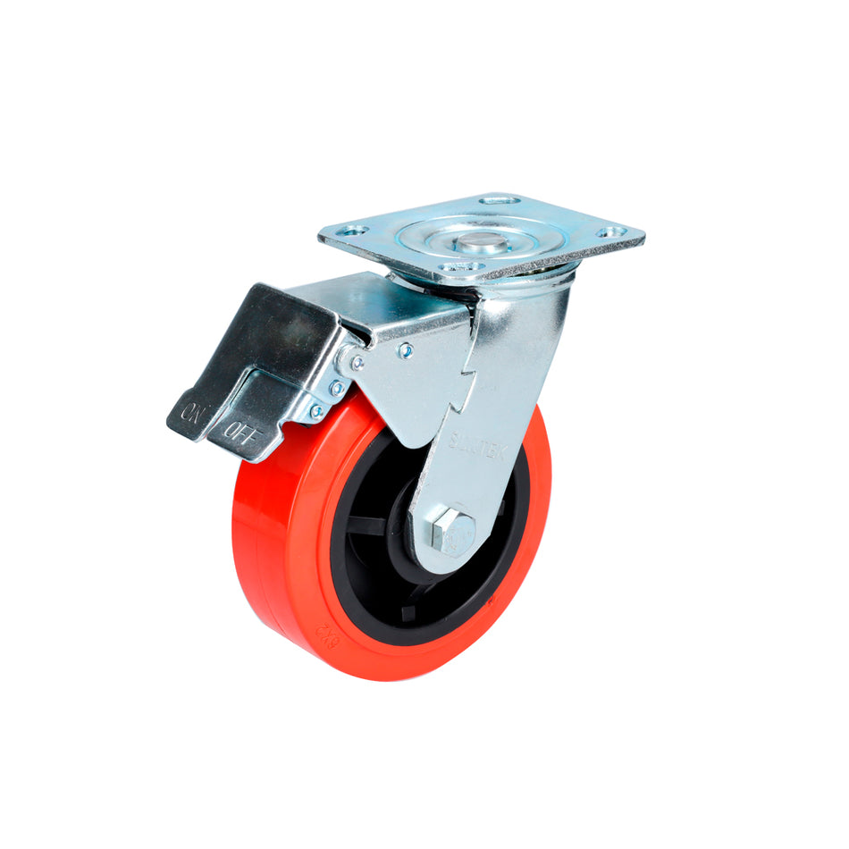 RODAJA DE POLIURETANO ROJO GIRATORIA CON FRENO 6" SKU RR15B0