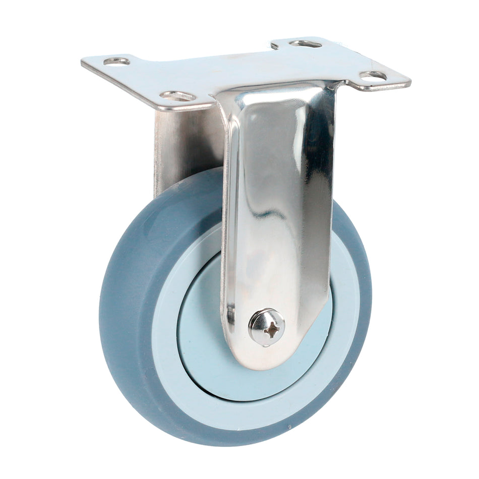 RODAJA DE TPR GRIS CON HERRAJES DE ACERO INOXIDABLE FIJA 4" SKU RTI10F0
