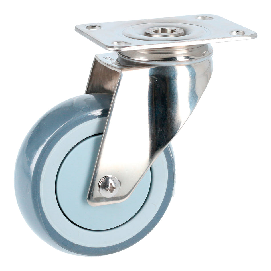 RODAJA DE TPR GRIS CON HERRAJES DE ACERO INOXIDABLE GIRATORIA 4" SKU RTI10G0