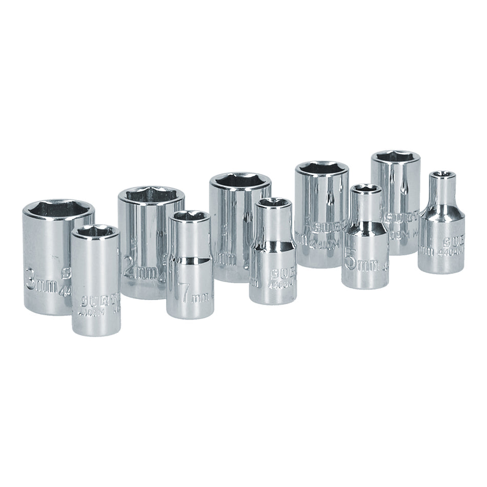 JUEGO DE DADOS CUADRO DE 1/4", 6 PUNTAS, METRICOS, 10 PIEZAS SKU S05M0