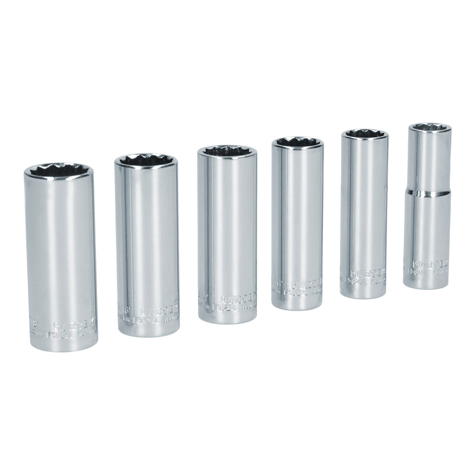 JUEGO DE DADOS LARGOS CUADRO DE 1/2" 12 PUNTAS, EN PULGADAS, 6 PIEZAS SKU S11S0