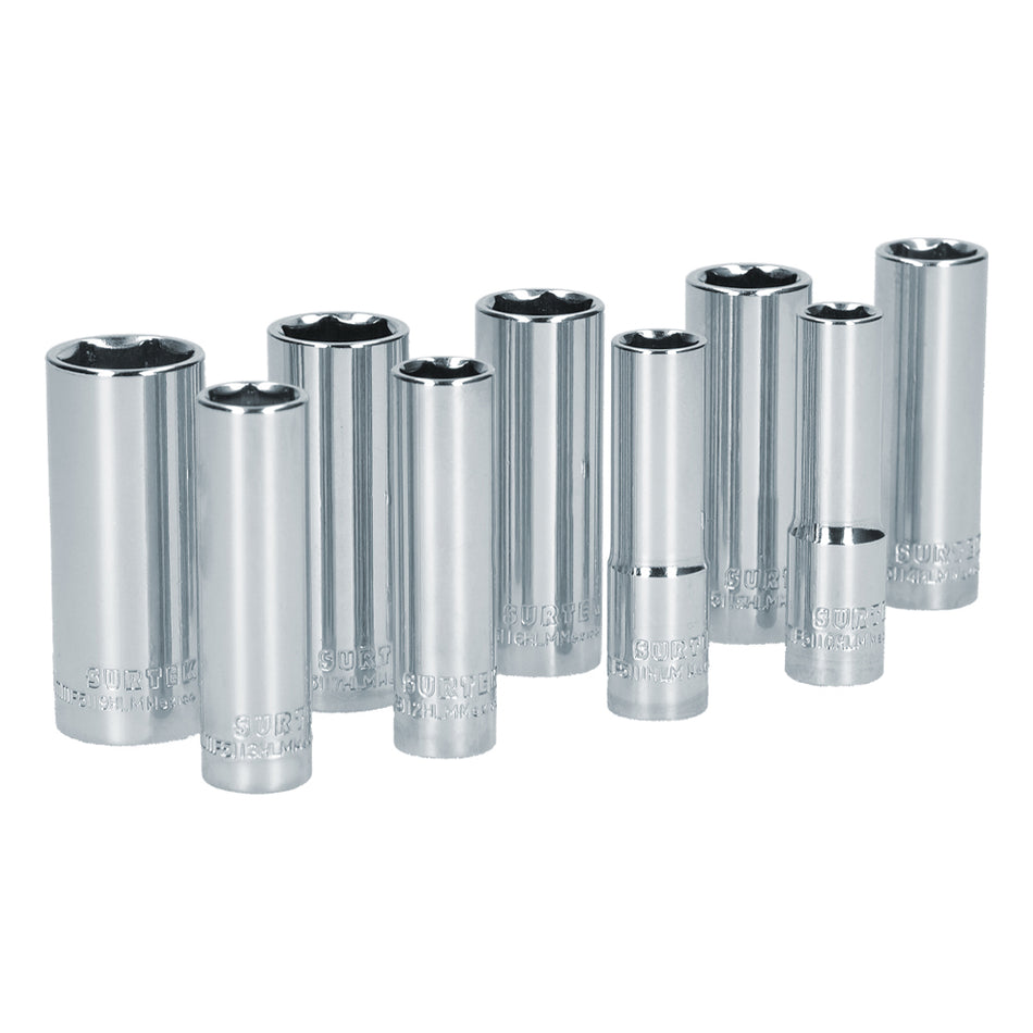 JUEGO DE DADOS LARGOS CUADRO DE 3/8", 6 PUNTAS, METRICOS, 9 PIEZAS SKU S12M0