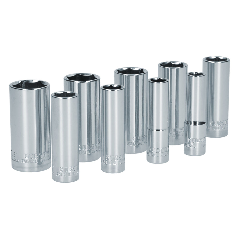 JUEGO DE DADOS LARGOS CUADRO DE 3/8", 6 PUNTAS, EN PULGADAS, 9 PIEZAS SKU S12S0