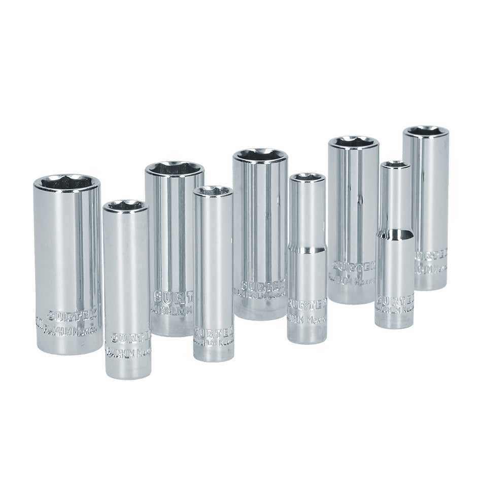 JUEGO DE DADOS LARGOS CUADRO DE 1/4", 6 PUNTAS, METRICOS, 9 PIEZAS SKU S13M0