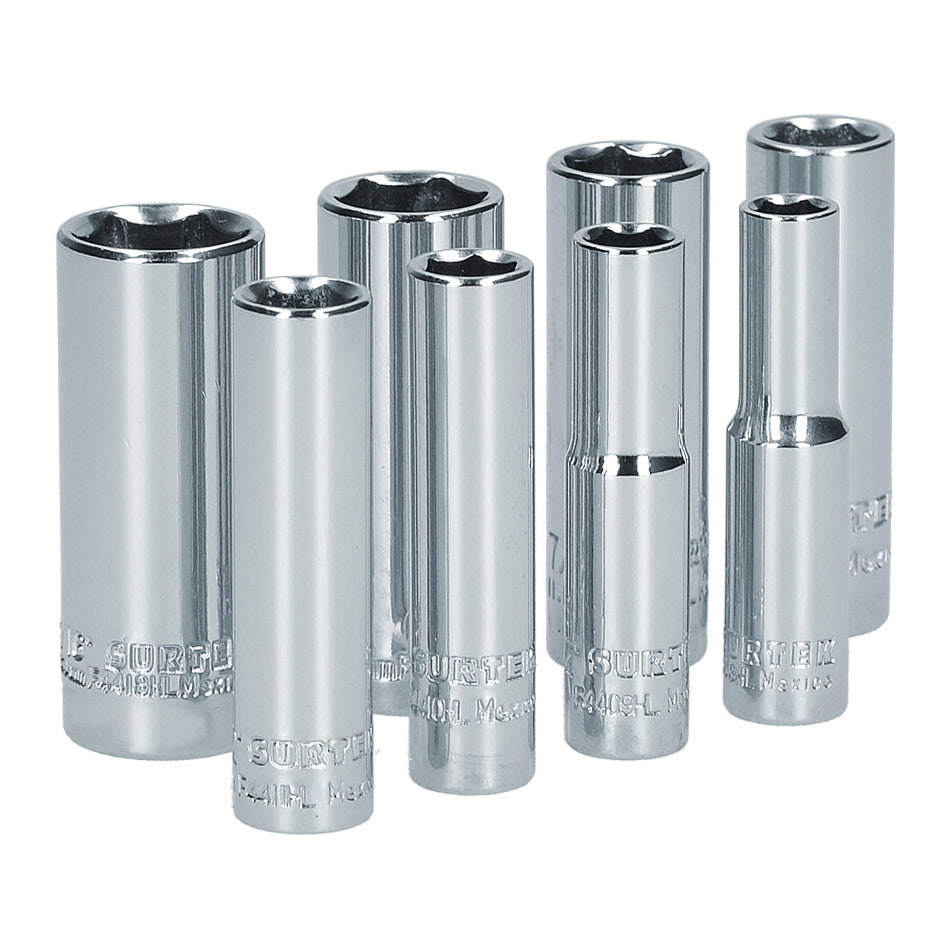 JUEGO DE DADOS LARGOS CUADRO DE 1/4", 6 PUNTAS, EN PULGADAS, 8 PIEZAS SKU S13S0