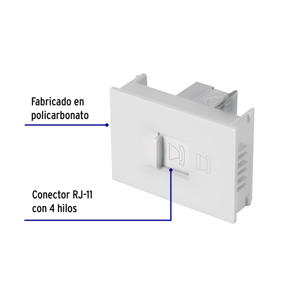 Toma de teléfono, 1.5 módulos, línea Española, color blanco SKU TE15-EB0