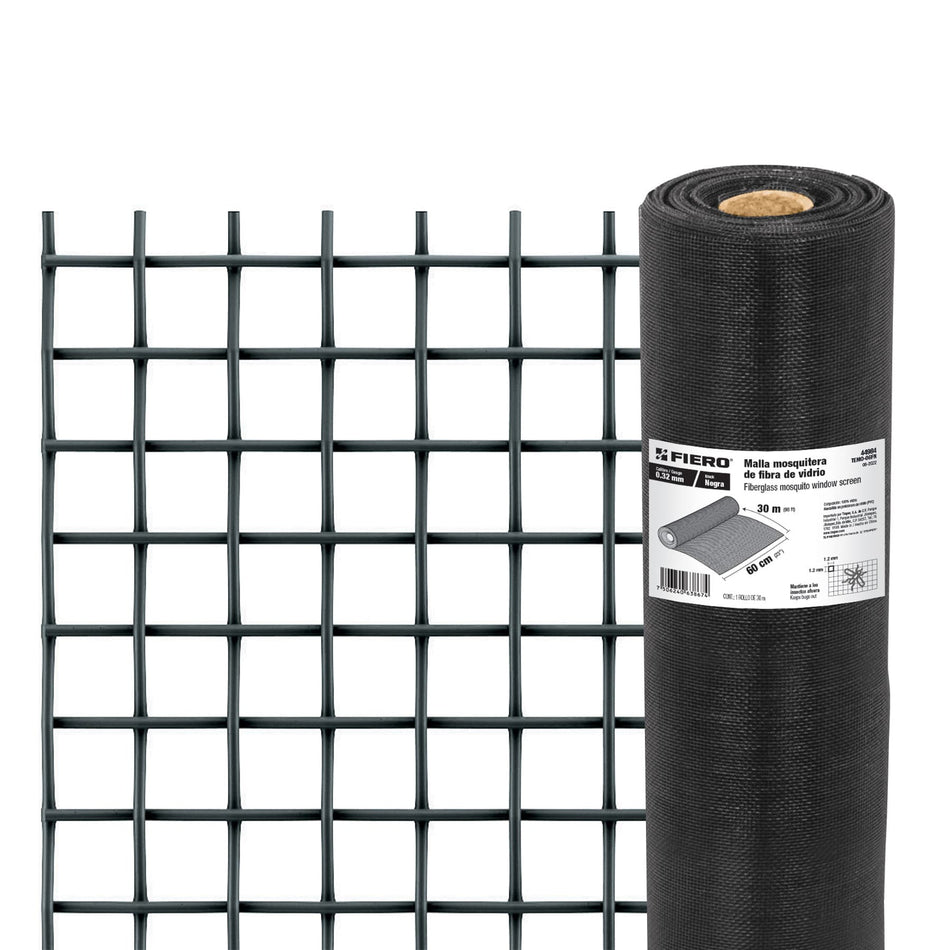 Rollo de 30 m x 0.6 m malla mosquitera fibra de vidrio negra SKU TEMO-06FN