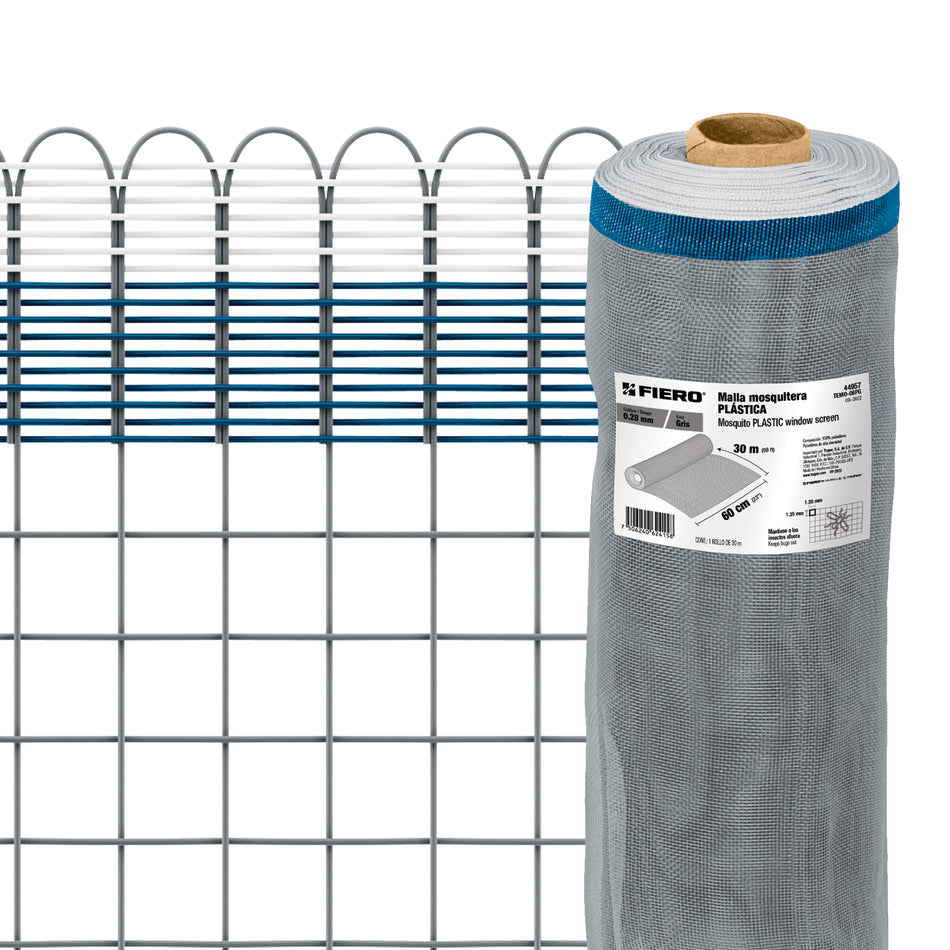 Rollo de 30 m x 0.6 m de malla mosquitera plástica gris SKU TEMO-06PG