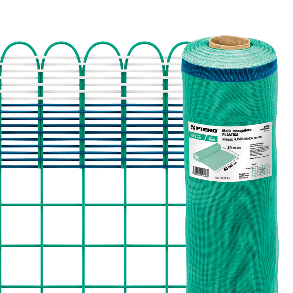 Rollo de 30 m x 0.6 m de malla mosquitera plástica verde SKU TEMO-06PV