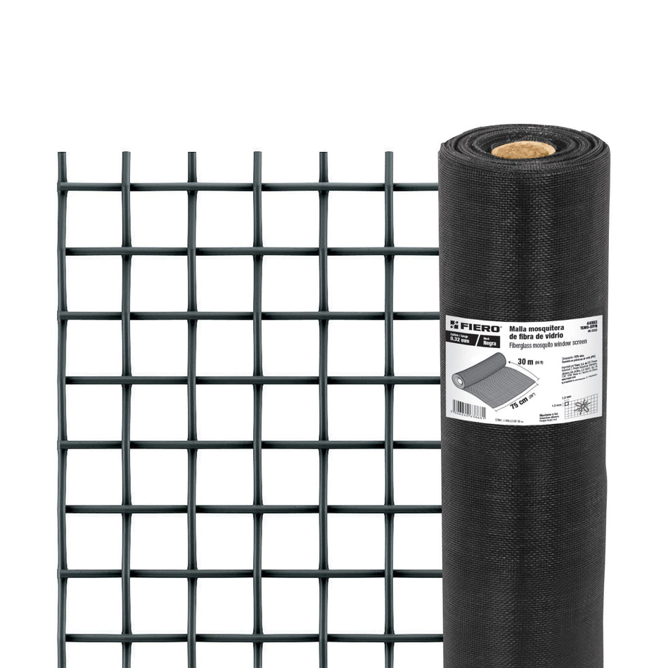 Rollo de 30 m x 0.75m malla mosquitera fibra de vidrio negra SKU TEMO-07FN