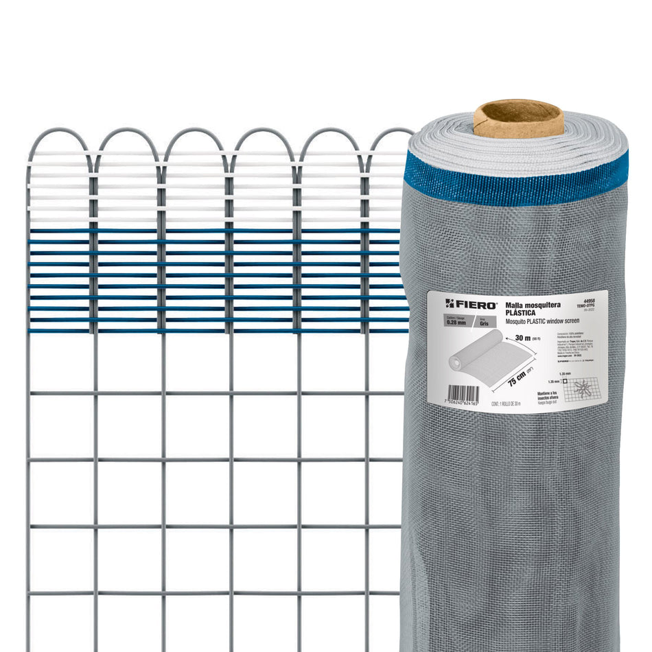 Rollo de 30 m x 0.75 m de malla mosquitera plástica gris SKU TEMO-07PG