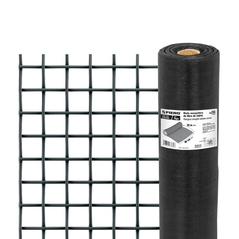 Rollo de 30 m x 0.9 m malla mosquitera fibra de vidrio negra SKU TEMO-09FN