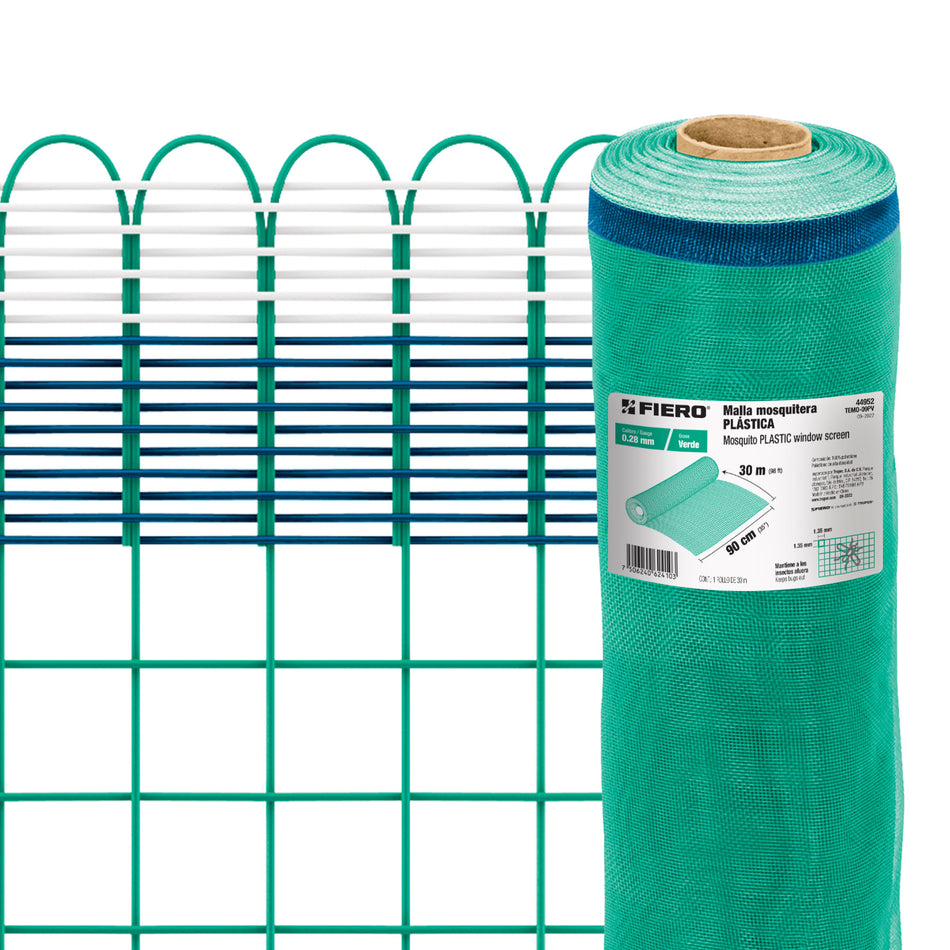 Rollo de 30 m x 0.9 m de malla mosquitera plástica verde SKU TEMO-09PV