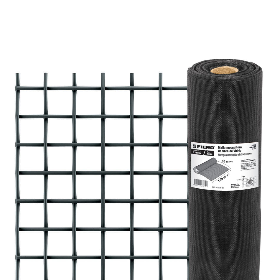 Rollo de 30 m x 1.05m malla mosquitera fibra de vidrio negra SKU TEMO-10FN