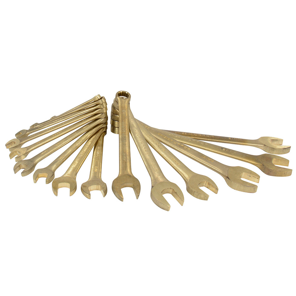 Juego de llaves combinadas de bronce-aluminio antichispa métricas, 12 puntas, 15 piezas SKU UH1200FM