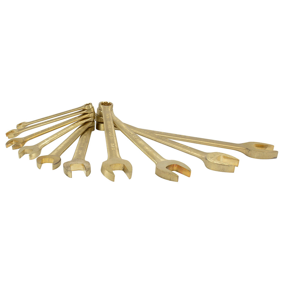 JUEGO DE LLAVES COMBINADAS DE BRONCE ALUMINIO ANTICHISPA EN PULGADAS 12 PUNTAS 10 PIEZAS SKU UH1200G