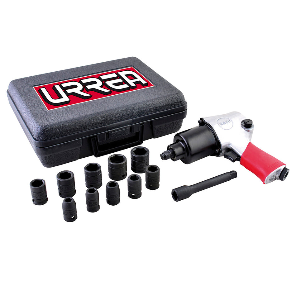 JUEGO DE PISTOLA DE IMPACTO NEUMATICA CUADRO DE 1 2 Y ACCESORIOS EN PULGADAS 13 PIEZAS 1 SKU UP731K