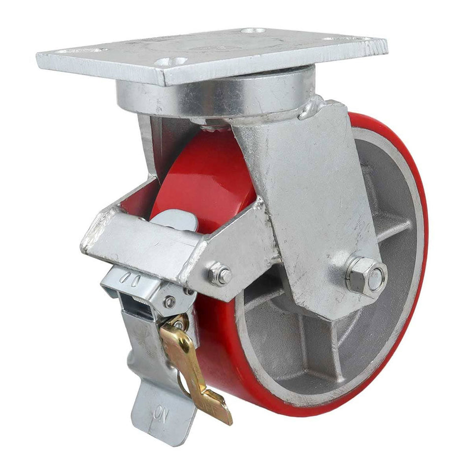 RODAJA FIERRO VACIADO C/PU ROJA GIR. C/FRENO 8" X 3" (203*75MM) SKU Y-1003-2000