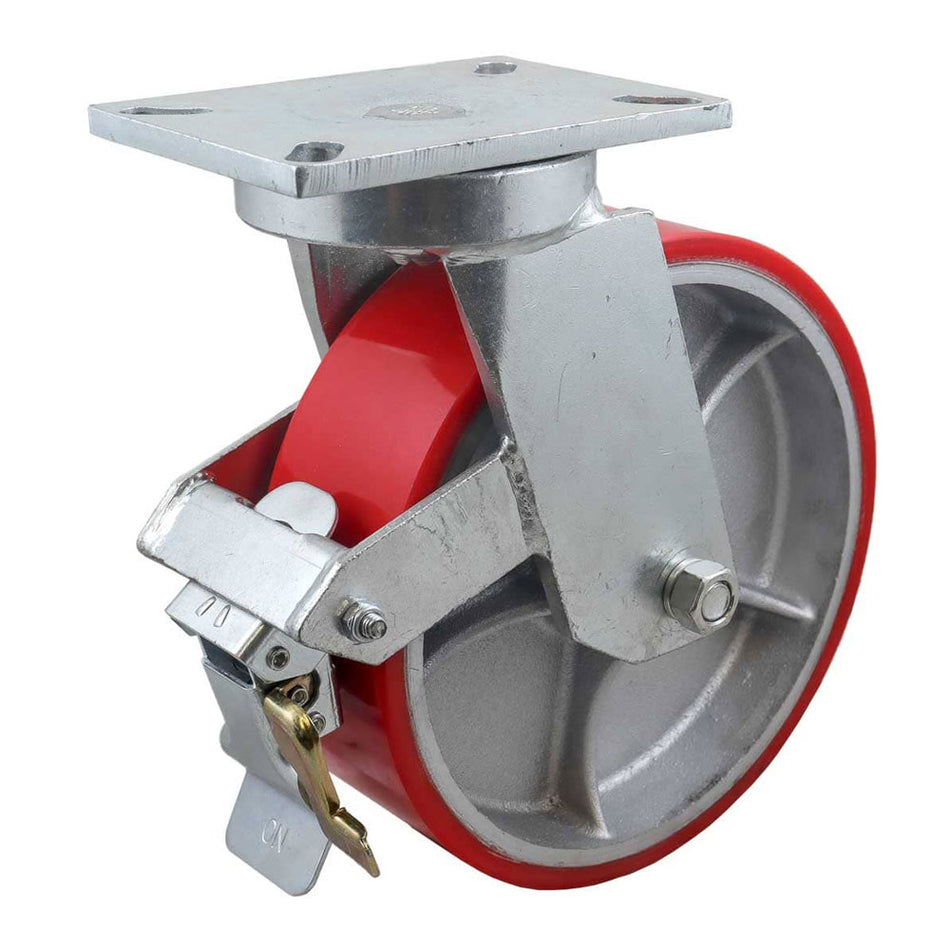 RODAJA FIERRO VACIADO C/PU ROJA GIR. C/FRENO 10" X 3" (254*75MM) SKU Y-1003-2500