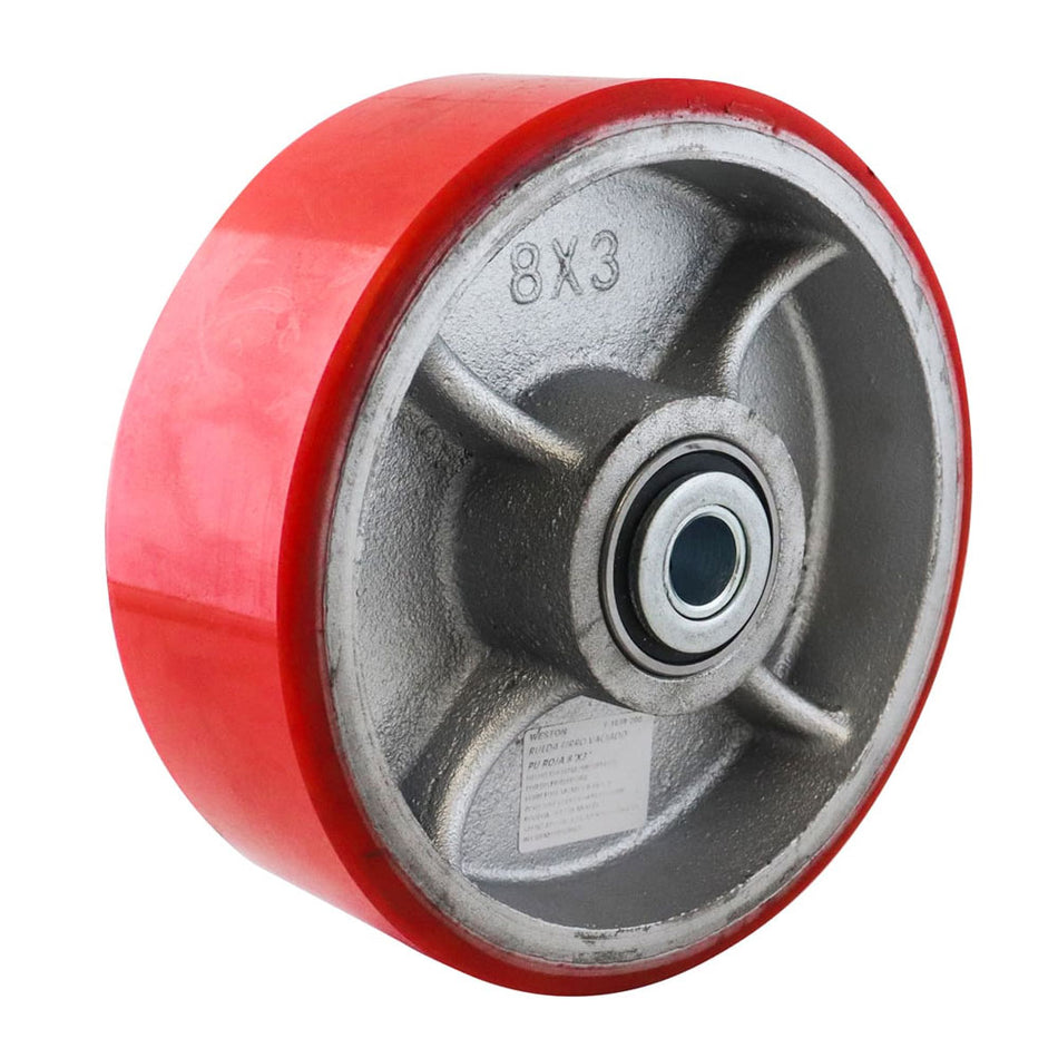 RUEDA FIERRO VACIADO C/PU ROJA 8X3" C/BALERO SKU Y-1039-2000