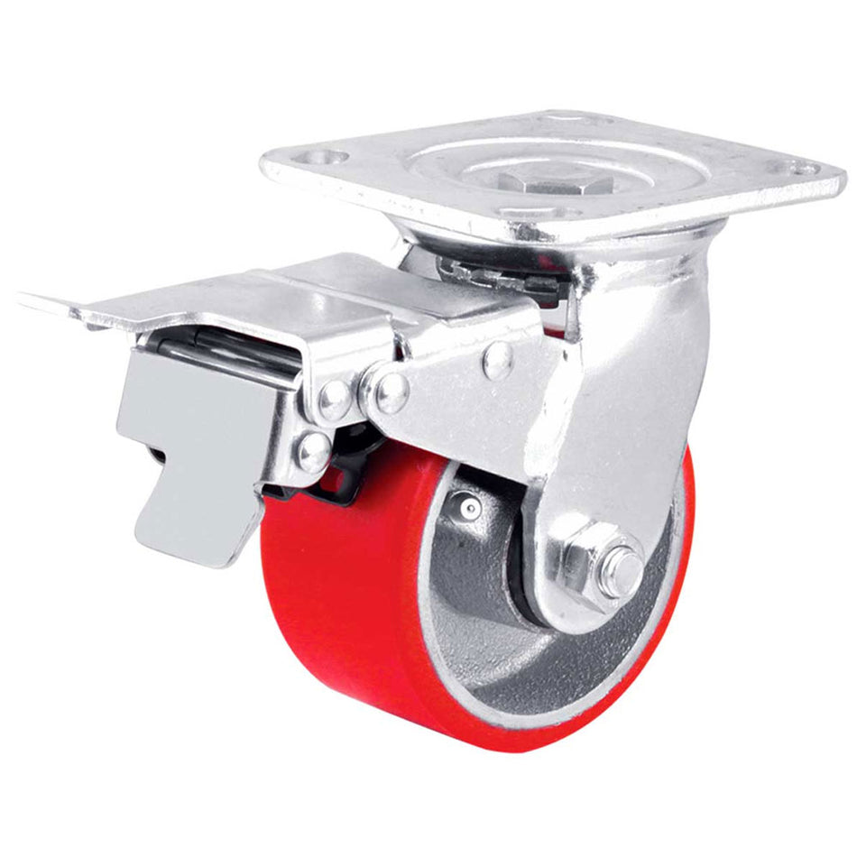 RODAJA FIERRO VACIADO C/PU ROJO C/FRENO TOTAL 4 X 2" SKU Y-1042-1000