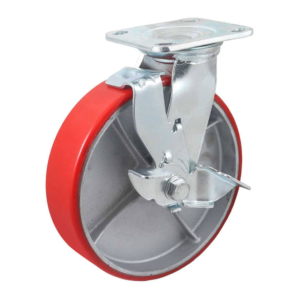 RODAJA FIERRO VACIADO C/PU GIRA.ROJA C/FRENO 8X2" SKU Y-1044-2000