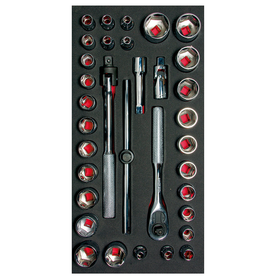 JUEGO DE DADOS CORTOS Y ACCESORIOS CUADRO DE 3 8 COMBINADOS 34 PIEZAS 1 SKU CH104