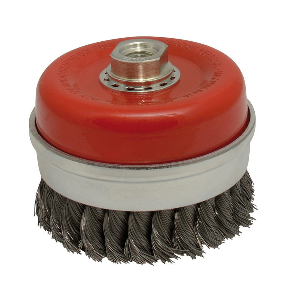 CARDA COPA TRENZADA ALAMBRE GRUESO 5" X 0.50 MM CON ROSCA M14  SKU 18CT55M