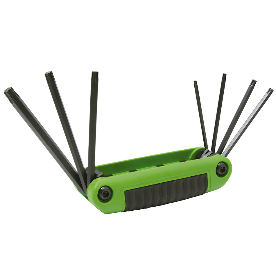 JUEGO DE LLAVES HEXAGONALES TIPO NAVAJA TORX T10 A T40 ESTUCHE BIMATERIAL, 7 PZ  SKU 4977TX
