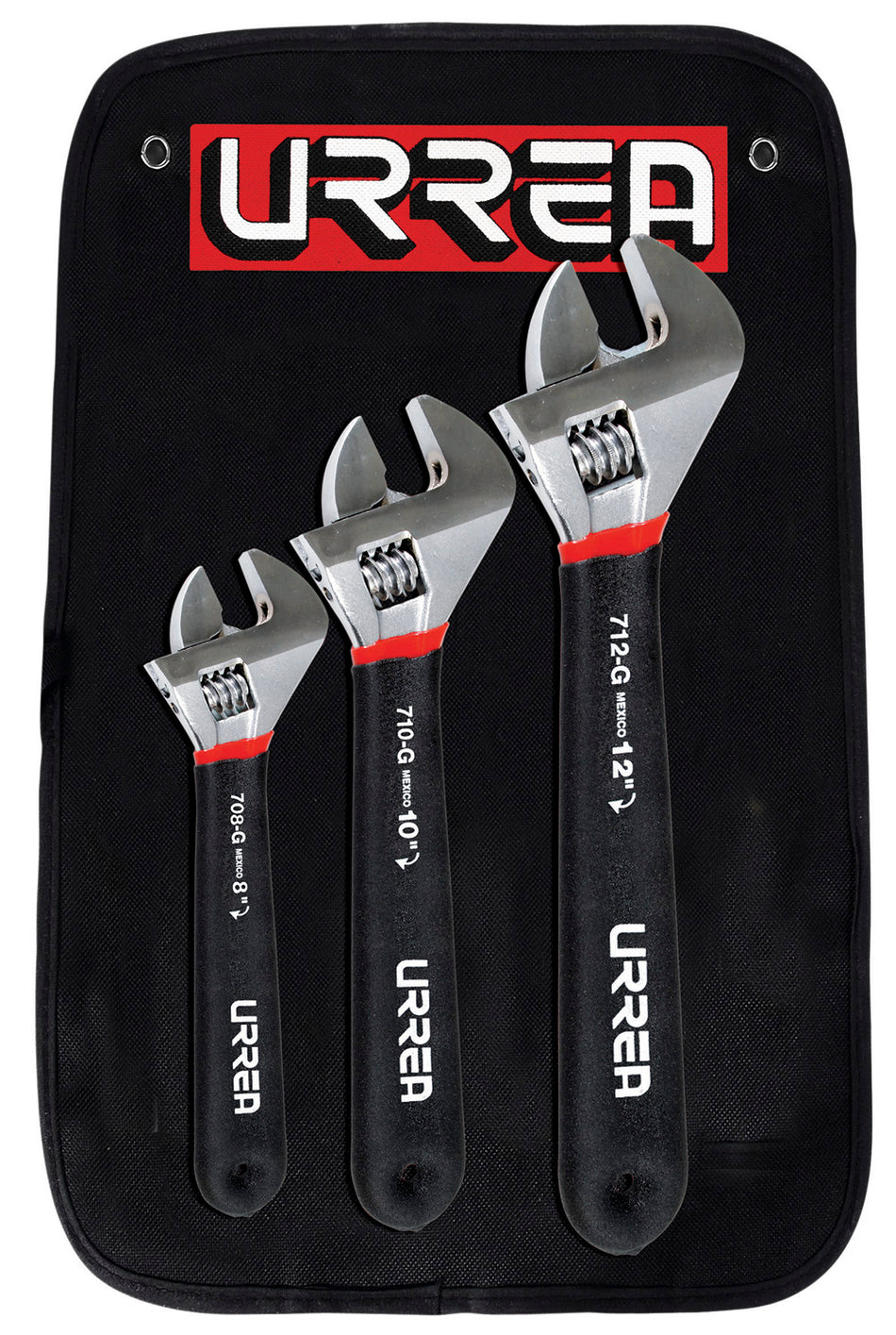 JUEGO DE LLAVES AJUSTABLES CROMADAS CON MANGO RUBBER GRIP, 3 PIEZAS  SKU 795G
