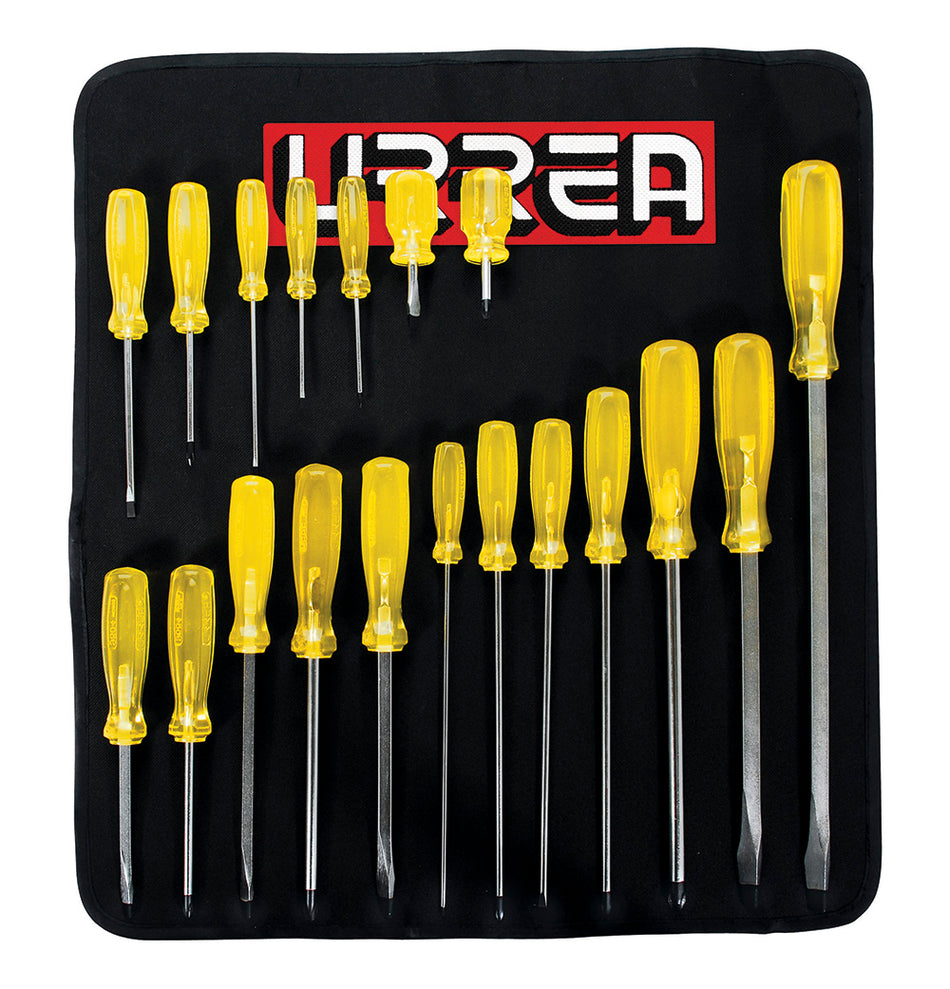 JUEGO DE DESTORNILLADORES CON MANGO AMBAR COMBINADOS, 19 PIEZAS  SKU 9600E