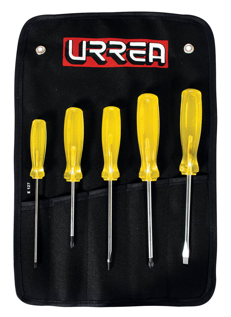 JUEGO DE DESTORNILLADORES CON MANGO AMBAR COMBINADOS, 5 PIEZAS  SKU JBUD01