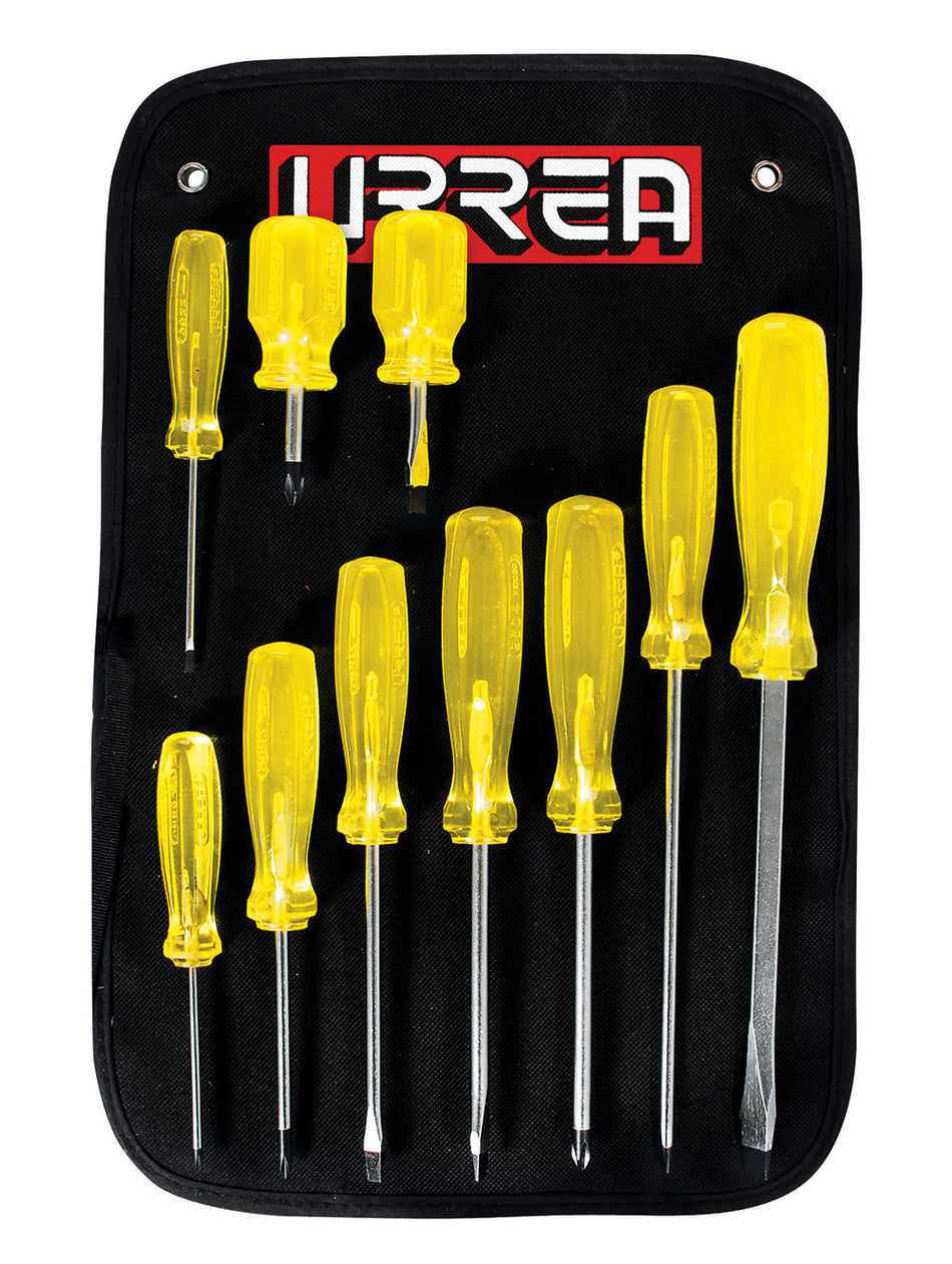 JUEGO DE DESTORNILLADORES CON MANGO AMBAR COMBINADOS, 10 PIEZAS  SKU JBUD02